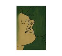 Minimalist Kissing Line - Intimate Couple Illustration Canvas Poster Bedroom Decor Landscape Office Room Decor Gift 16x24inch(40x60cm)