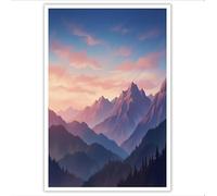 Minimalist Landscape Canvas Wall Art, 80x120cm Unframed Posters Rolling Mountains Print On Canvas Artwork Wall Decor for Living Room Bedroom Home Office, Blue And Purple