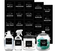 Minimalist Laundry Room Labels Set, v2croft 48 Black Matte Stickers on Clear Canisters, Home Organization Stickers for Cabinet & Drawer, Laundry Room, linens & Cleaning Supplies(Water Resistant)