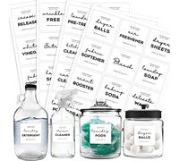 Minimalist Laundry Room Labels Set, v2croft 48 White Matte Stickers on Clear Canisters, Home Organization Stickers for Cabinet & Drawer, Laundry Room, linens & Cleaning Supplies(Water Resistant)