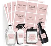 Minimalist Laundry Room Pink Labels Set,144 Water/Oil Resistant Preprinted Matte Stickers,Waterproof Self Adhesive Home Organizing Stickers for Laundry Room,Linen Closet,Bathroom,Cleaning Supplies