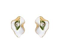 Minimalist Leaf Earrings for Women White Enamel Leaves with Pearls Elegant Style Total Length Approx 1.5cm Width 1.0cm