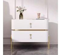 Minimalist leather bedside table modern bedside table with 2 drawers metal handle wooden bedside table for bedroom side table with fur trim white 40 x 40 x 50 cm (15.7 x 15.7 x 19.7 inches)