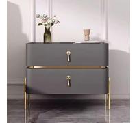 Minimalist Leather NightstandModern 2Drawer Bedside Table Cream Wooden Cabinet with Metal Handle Stylish Bedroom Furniture Dark Gray 40x40x50CM.
