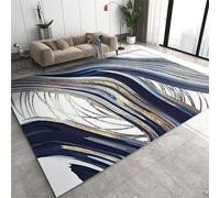 Minimalist Light Luxury Low Pile Rugs, Navy Blue Gold Irregular Stripes Area Rugs, Non Slip Easy Clean Non-Shedding Lightweight Mat for High Traffic Area Living Room Bedroom Entryway Hallway-5x8ft