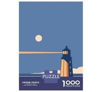 Minimalist Lighthouse at Night Illustration 1000 Piece Jigsaw Puzzle, Historic Square Architecture, Weekend Hobby, Matte Printed Jigsaw, Family Night Game for Families, 38x26cm/1000pcs