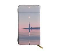 Minimalist Lighthouse Zipper leather wallet, 7.5 * 4.1 inch long clutch bag, multiple compartments and large capacity, a good gift for friends
