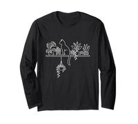 Minimalist Line Art Cat Gardening Boho Botanical Cat Long Sleeve T-Shirt