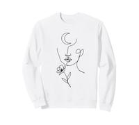 Minimalist Line Art Graphic Women's Face Moon and Flower Sweatshirt