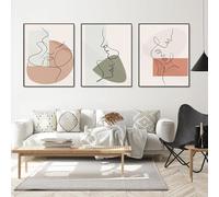 Minimalist Line Art Prints, Set of 3 Abstract Line Wall Art Poster, Waterproof Black White Female image Picture Kit for Bedroom Living Room, 15.7x23.6inch, Frameless (Beige-B, 15.7x23.6in)