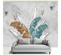 Minimalist Lines Leaves Birds Marble Like Modern 3D Wallpaper Premium Textured Silk Neutral Tones Material Ideal for Living Room Bedroom-200cm×140cm