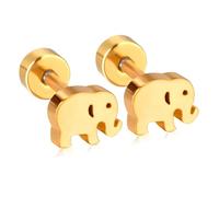 Minimalist Little Elephant Stainless Steel Earrings for Women & Men - Hypoallergenic 18G Flat Screw Back Studs, Tiny Cartilage Tragus Animal Jewellery Gift Birthday (Gold)