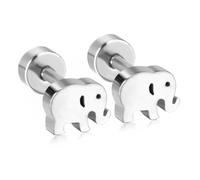 Minimalist Little Elephant Stainless Steel Earrings for Women & Men - Hypoallergenic 18G Flat Screw Back Studs, Tiny Cartilage Tragus Animal Jewellery Gift Birthday (Silver)