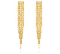 Minimalist Long Linear Drop Dangle Earrings with Luxury 18k Gold Plated High Shine Flat Chain Statement Jewelry for Women Party Gift 3.62”, Metal, Sandstone