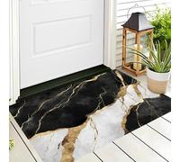 Minimalist Luxury Door Mats Indoor, Washable Soft Doormats,Marble With Gilded Patterns Entrance Mat Ultra Thin Low-Pile Entry Rug for Bedroom Kitchen Hallway Kids Room Laundry,90 x 150 cm, Black White