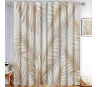 Minimalist Luxury Style Blackout Curtains for Bedroom Thermal Insulated Tropical Palm Leaves Curtains & Drapes Beige Eyelet Curtain with Black Liner for Darkening Privacy Protection 2 Panels, 66"x72"
