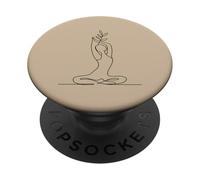 Minimalist Meditating Woman Line Art - Beige PopSockets Adhesive PopGrip