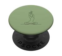 Minimalist Meditating Woman Line Art - Matcha Green PopSockets Adhesive PopGrip