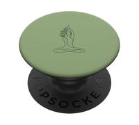 Minimalist Meditating Woman Line Art - Matcha Green PopSockets Adhesive PopGrip