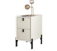 Minimalist Mid Century Modern Side Table with 2 Storage Drawers - Narrow Nightstand for Small Spaces, Pure White Sintered Stone Top, 25x35x55cm (9.8x13.7x21.6)
