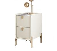 Minimalist Mid Century Narrow Side Table with 2 Drawers, Modern Bedside Nightstand for Small Spaces, Pure White Sintered Stone Top, 25x35x55cm - Stylish Storage Solution