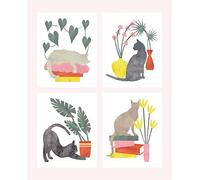 Minimalist Modern Cute Cat Plants Art Prints - Set of 4 -UNFRAMED