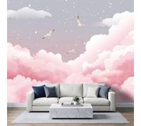 Minimalist Modern Elegance Photo Wallpaper 3D Effect 250x175cm, Non-Woven Premium Art Print Mural Wallpaper, Seagull Pink Clouds Girls Room Fleece Wall Mural Decoration Poster Picture
