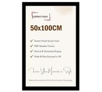 Minimalist Modern Large Flat Picture Photo Poser Frames 100x50 Cm Jigsaw Puzzle Frame | With Shatter-proof Styrene | Mdf Wood Vertical/Horizontal For Home Office Livingroom-Matt Black