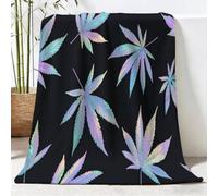 Minimalist Modern Soft Flannel Throw Blanket 100 x 130 cm, Cannabis Leaves Reflective Lightweight Warm Bed Blanket for Chair Couch, Multicolor Fluffy Plush Fuzzy Blankets for Bedding Sofa and Travel
