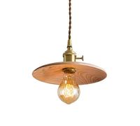 Minimalist Modern Style Flush Mount Pendant Light,E27 Screw Single Head Hanging Lamp,Metal Lamp Holder Wooden Lampshade,Restaurant Bar Kitchen Island Ceiling Light Fixture (B 7.9in)