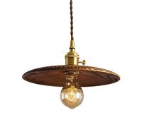Minimalist Modern Style Flush Mount Pendant Light,E27 Screw Single Head Hanging Lamp,Metal Lamp Holder Wooden Lampshade,Restaurant Bar Kitchen Island Ceiling Light Fixture (A 9.9in)
