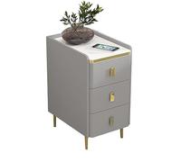Minimalist Narrow Nightstand with Drawer, Mid-Century Modern Microfiber Leather Slim Bedside Table, Tall End Table Metal Legs for Bedroom & Living Room, Small Spaces (Color : Light Gray, Size