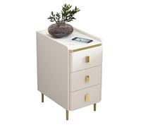 Minimalist Narrow Nightstand with Drawer, Mid-Century Modern Microfiber Leather Slim Bedside Table, Tall End Table Metal Legs for Bedroom & Living Room, Small Spaces (Color : Off-White, Size