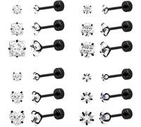 Minimalist Niche Design Nose Stud Set With Tools，Universal for Cartilage Eyebrow and Lip Ring，Unisex for Men and Women.(Black,Screw-on style)
