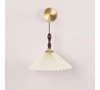 Minimalist Nordic Walnut Bedside Wall Sconce Modern d Hallway Wall Light with Pleated Fabric Shade Brass Lamp Indoor Hardwired Mid Century Bedroom Wall Mounted Lamp Indoor Lighting/23CM