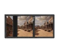 Minimalist Old Wild West Cowboy Town Trifold Wallet for Men | Slim Front Pocket with Key Hook | Extra Capacity Billfold with 8 Card Slots | 1 Clear Id Window | 1 Zip Coin Pocket | Gift for Him