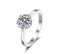 Minimalist Openwork Solitaire Moissanite Engagement Ring: 1 Carat GRA Certified Wedding Band with 6-Prong Setting Platinum Plated(10, 1 CT)