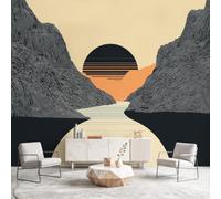 Minimalist Oriental Wall Mural Wallpaper, River Mountains Wallpaper Decorative Wall Mural for Bedroom Study Living Room Home Decor Photo, 260 x 170 cm(W x H)
