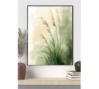 Minimalist Pampas Grass Wall Art - Sage Green Botanical Posters Print, Calm Nature Aesthetic Painting Decor Artwork 50x70cm Frameless