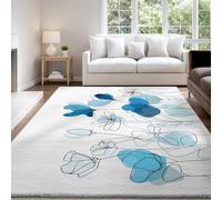 Minimalist Peaceful Elegant Area Rug 80 x 150 cm Washable Rugs Carpet Indoor Non-Slip Floor Mat Blue White Flowers Floor Carpet for Living Room