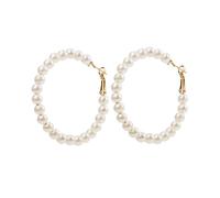 Minimalist Pearl Hoop Dangle Earrings for Women Vintage White Geometric Round Pearl Beaded Huggie Earrings Exaggerated Wedding Party Jewelry Gifts, L, Alloy Steel, No Gemstone