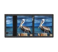Minimalist Pelican Bird Trifold Wallet for Men | Slim Front Pocket with Key Hook | Extra Capacity Billfold with 8 Card Slots | 1 Clear Id Window | 1 Zip Coin Pocket | Gift for Him