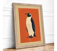 Minimalist Penguin Geometric Framed Wall Art Print A3 (42×29.7cm) Oak, Wall Decor for Living Room, Bedroom, Office & Home, Ready to Hang, Art Gift
