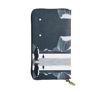 Minimalist penguin silhouette Printed leather wallet, 7.5 x 4.1-inch long credit card holder, portable travel cash wallet
