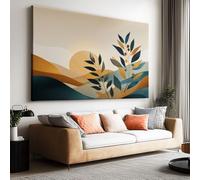 Minimalist Personalised Canvas Prints 100L x 75W cm, Custom Framed Waves Mountains Sun Plants Olive Branch Photo Wall Art, Waterproof Picture Gifts & Decoration for Living Room, Bedroom, Hallway