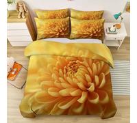 Minimalist Photography Duvet Cover Super King, Soft Easy Care Microfibre Bedding with Plant Chrysanthemum Petals, Includes Pillowcase, Yellow