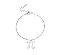 Minimalist Pi Symbol Link Chain Stainless Steel Bracelet for Women Men Simple 3.14 Math Charm Greek Alphabet Letter Polished π Sign Jewelry for Science Mathematical Lover Teacher Student Nerds, One
