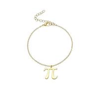 Minimalist Pi Symbol Link Chain Stainless Steel Bracelet for Women Men Simple 3.14 Math Charm Greek Alphabet Letter Polished π Sign Jewelry for Science Mathematical Lover Teacher Student Nerds, One