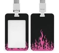 Minimalist Pink Fire ID Badge Holder Retractable Clip Card Holder Card Protector Name Badge Name Tag for Work Office Doctor Nurse