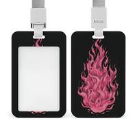 Minimalist Pink Fire Pattern ID Badge Holder Retractable Clip Card Holder Card Protector Name Badge Name Tag for Work Office Doctor Nurse